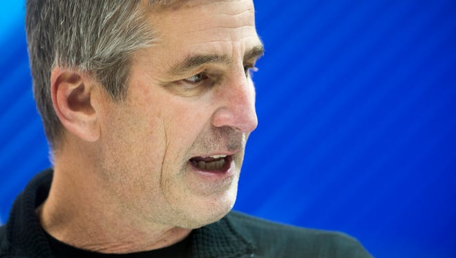 Frank Reich, new Head Coach of the Indianapolis Colts, talks with the press at the day's NFL Scouting Combine, in preparation for the year's draft, Wednesday, Feb. 28, 2018. 