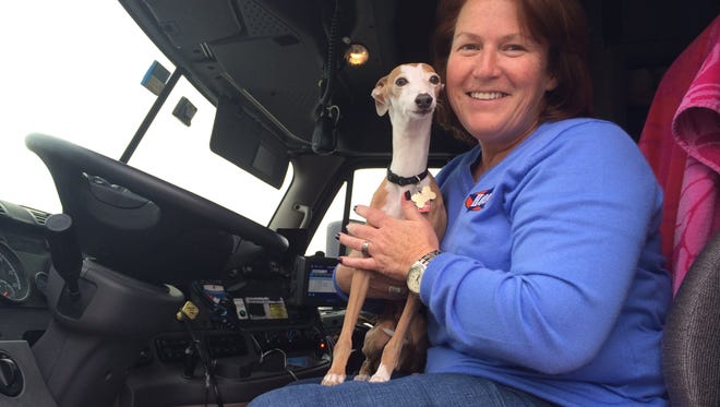 Julie Matulle of Oshkosh travels across the country with her 13-year-old Italian greyhound, Rocky, as a driver for H.O. Wolding in Amherst. Matulle, a graduate of Fox Valley Technical College in Grand Chute, was recently honored with the Mike O’Connell Memorial Trucking’s Top Rookie Award.