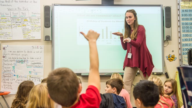 Showell Elementary School third grade teacher Liz Davidson holds a science lesson based on senses and using graphs for data during class on Thursday, December 17th in Berlin.