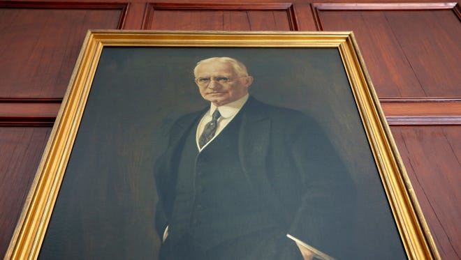 A painting of George Eastman hangs in what used to be his office in Kodak Park.  It is now  being used as a conference room. 
