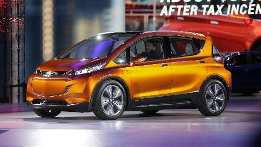 The Chevrolet Bolt EV, an all-electric concept car, at the North American International Auto Show in January.