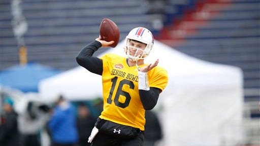 Former Louisiana Tech quarterback Jeff Driskel (16) threw for 108 yards and a touchdown in Saturday's Senior Bowl.