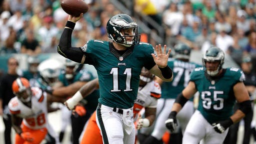 Eagles quarterback Carson Wentz completed 22 of 37 passes for 278 yards in his NFL debut last Sunday against Cleveland.