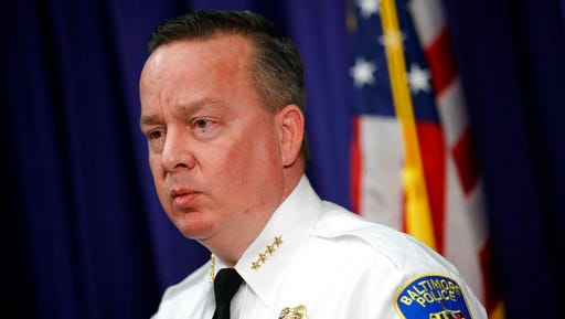 FILE - In this Tuesday, April 4, 2017 file photo, Baltimore Police Department Commissioner Kevin Davis speaks at a news conference at the department's headquarters in Baltimore, in response to the Department of Justice's request for a 90-day delay of a hearing on its proposed overhaul of the police department. Hundreds of Baltimore residents are expected to show up to offer commentary, critiques and recommendations regarding a proposed agreement to overhaul the city's troubled police force. A judge on Wednesday, April 5, 2017, denied a request to delay the hearing, calling the Trump administration's request a "burden and inconvenience."