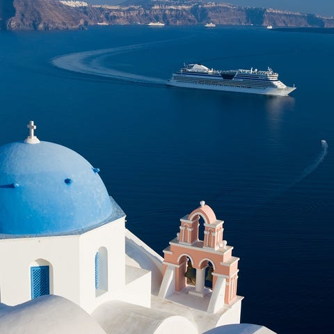 Cruise ship off Santorini.