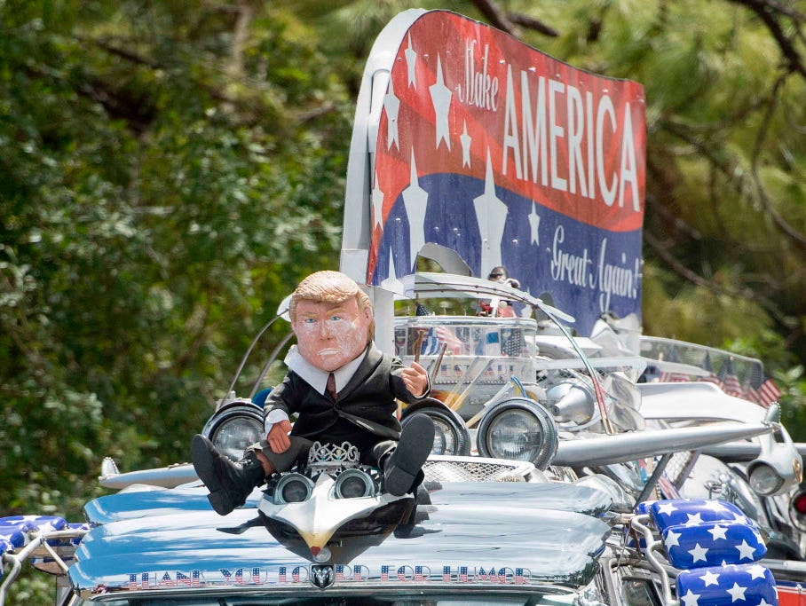 Trump supporter's car in West Palm Beach, Fla., on  April 8, 2017.