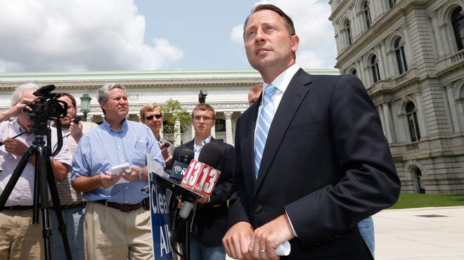 Republican gubernatorial candidate Rob Astorino speaks during a news conference outside the Capitol last month in Albany.