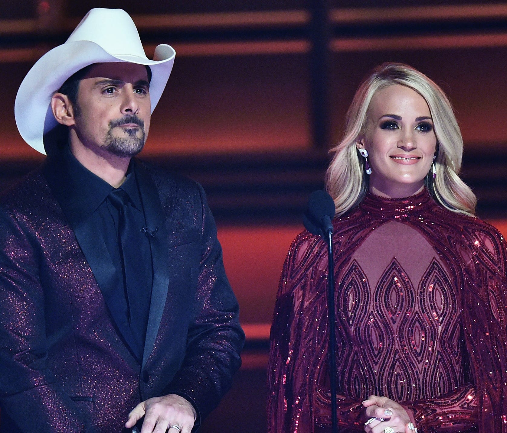 Co-hosts Brad Paisley and Carrie Underwood started the Country Music Association Awards with a pointed political parody.