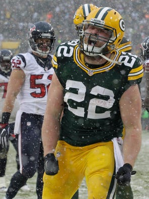 Green Bay Packers fullback Aaron Ripkowski (22) celebrates