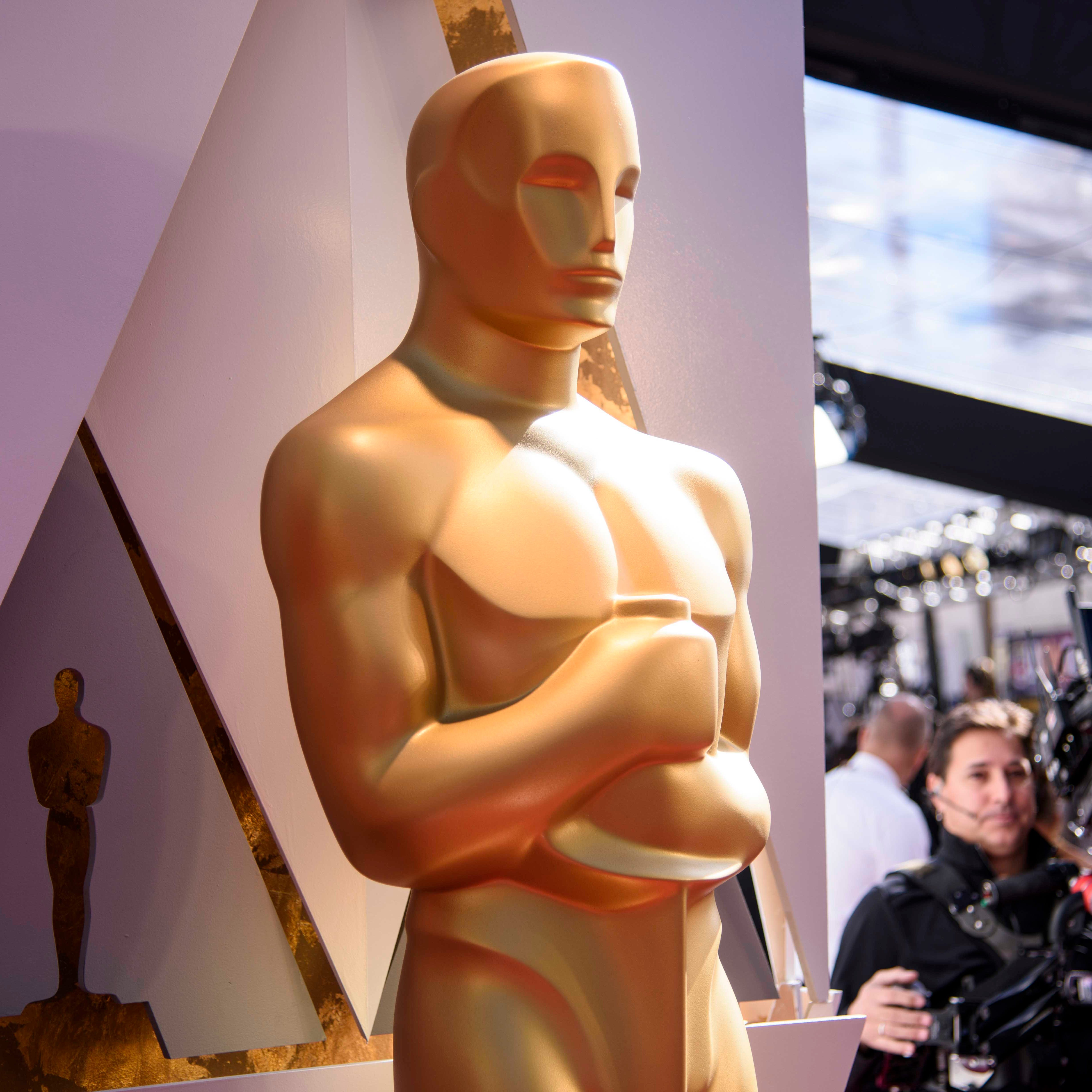 An Oscar statue is seen on the red carpet ahead of the 90th annual Academy Awards in Hollywood on March 4, 2018.