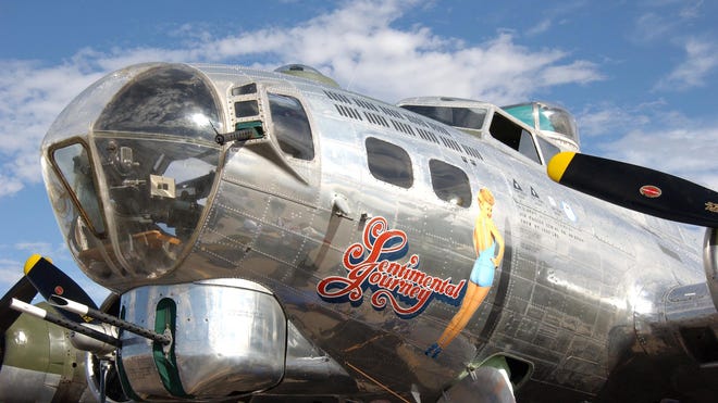 The nose art on WWII-era Boeing B-17 "Sentimental Journey" at the Commemorative Air Force Arizona Wing Museum in Mesa.