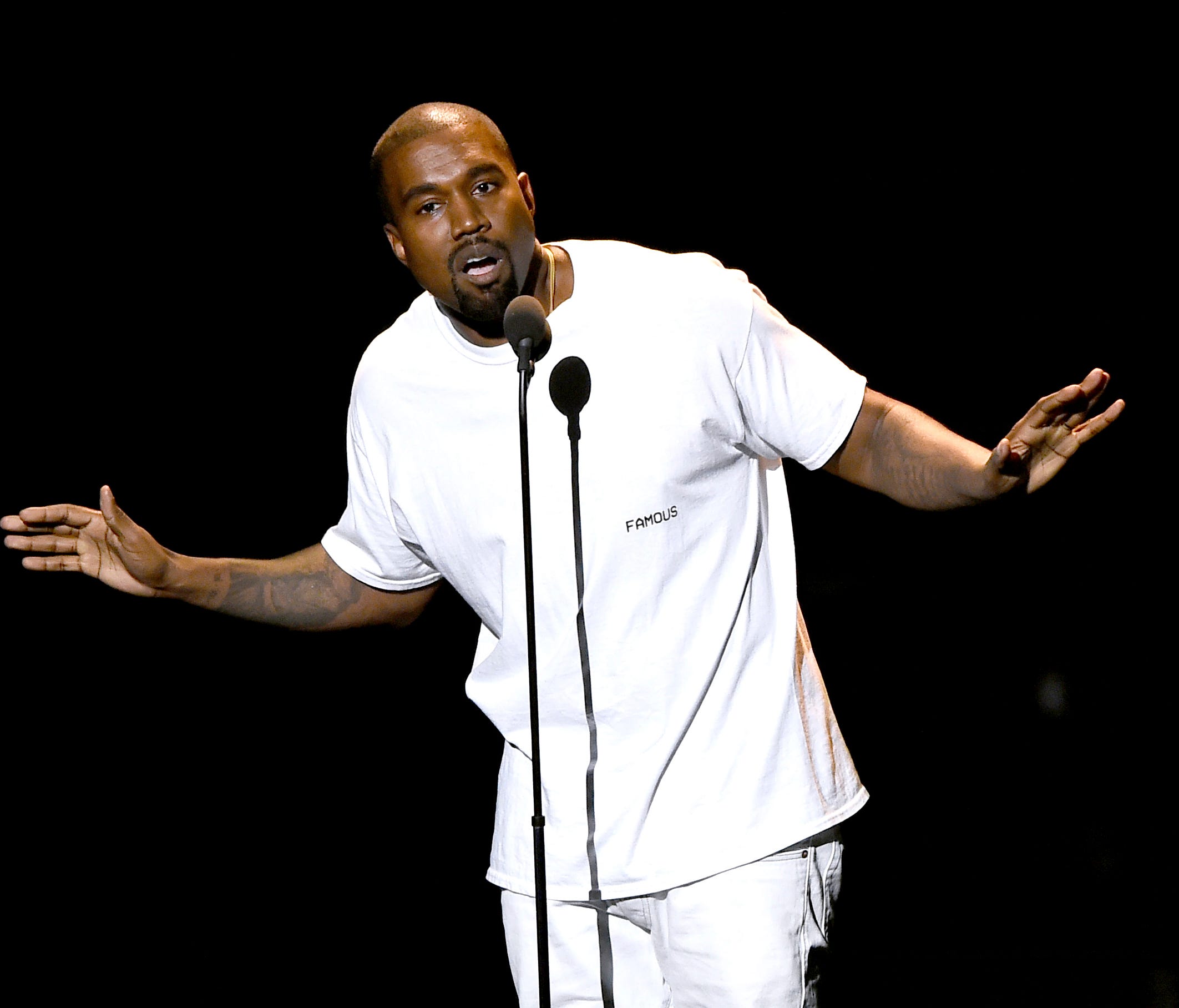 Kanye West speaks at the MTV Video Music Awards.