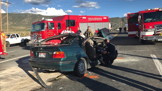 An adult man and a 16-year-old male have been transported by Life Flight helicopter following a crash with a semitrailer in Cedar City.