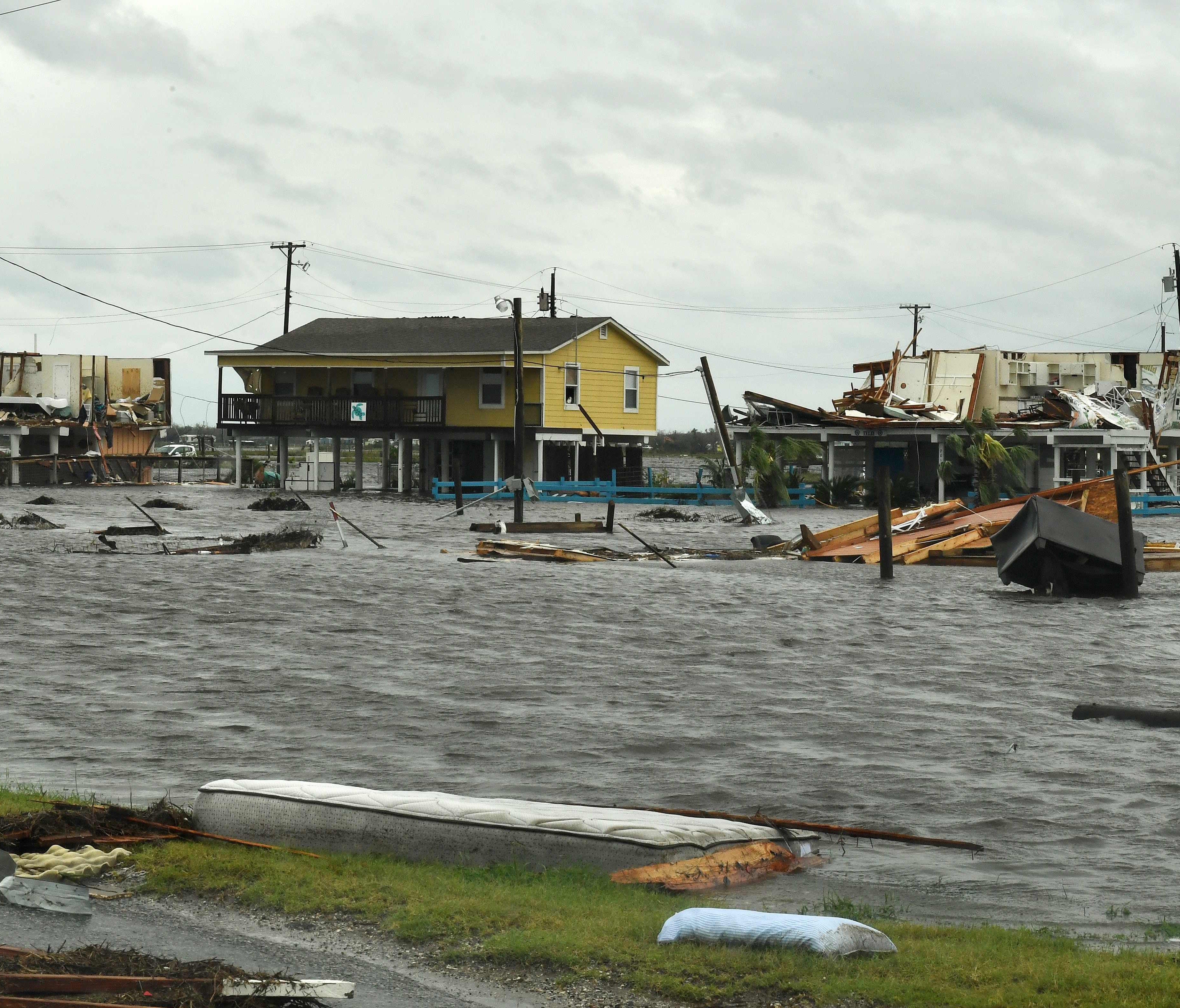 Flooded houses are seen after Hurricane Harvey hit Rockport, Texas, on August 26, 2017.