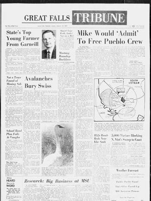 Frotn page of the Great Falls Tribune on Sunday, Jan. 28, 1968.