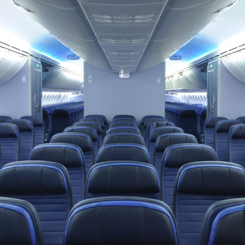 Empty seats in an airplane.
