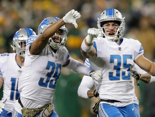 Detroit Lions strong safety Miles Killebrew (35) celebrates