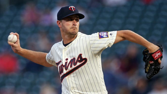 Minnesota Twins pitcher Jake Odorizzi throws against the New York Yankees in the first inning of a baseball game Wednesday, Sept. 12, 2018, in Minneapolis. (AP Photo/Jim Mone)