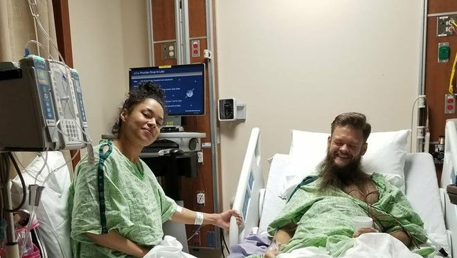 Renee Bruens and Joshua Surovey share a moment after a kidney transplant at Vanderbilt University Medical Center.
