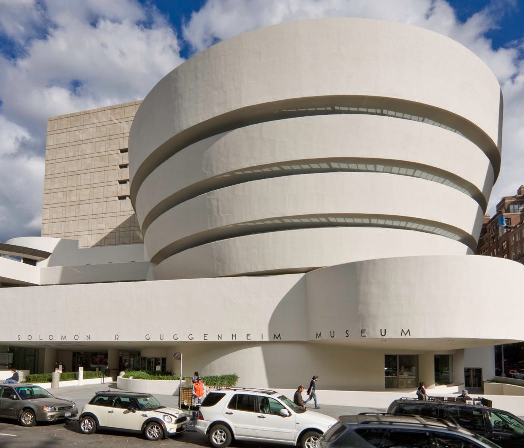Solomon R. Guggenheim Museum: 1956, New York, New York. Sixteen years and more than 700 sketches after the initial request for design, Frank Lloyd Wright's self-described 