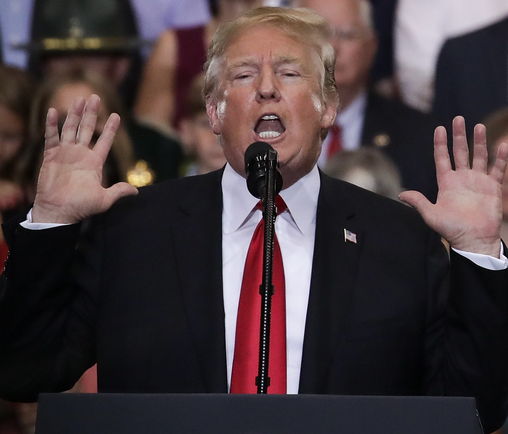 President Trump speaks during a rally at the Nashville Municipal Auditorium, May 29, 2018 in Nashville, Tenn.