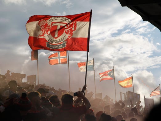 Flags wave during the game between Toronto FC and Montreal