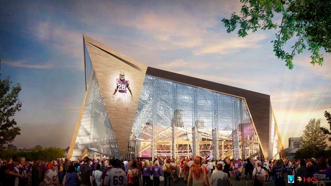 
The Minnesota Vikings shows the new Vikings stadium in this rendering by HKS Sports and Entertainment Group. 
