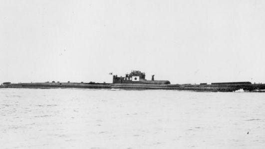 The Imperial Japanese Navy's I-58 submarine on trial run inside the Tokyo Bay.