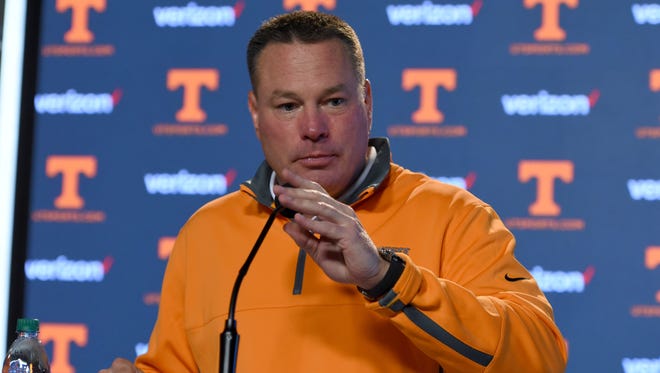 Tennessee Head Coach Butch Jones press conference Wednesday, Oct. 18, 2017 in the Ray and Lucy Hand Digital Studio on UTK campus.