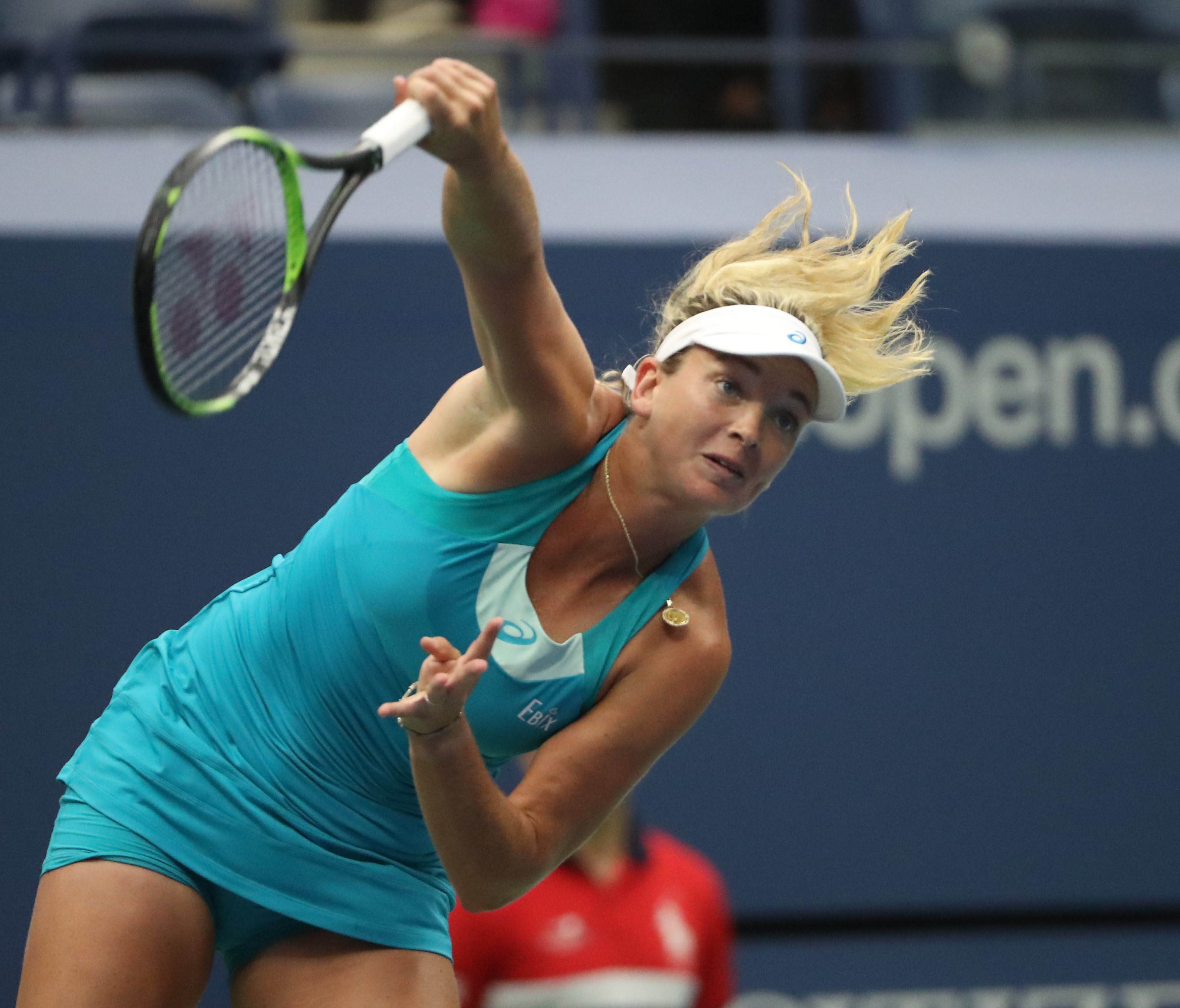 CoCo Vandeweghe of the United States serves to Karolina Pliskova of the Czech Republic during the U.S. Open at USTA Billie Jean King National Tennis Center on Sept. 6.