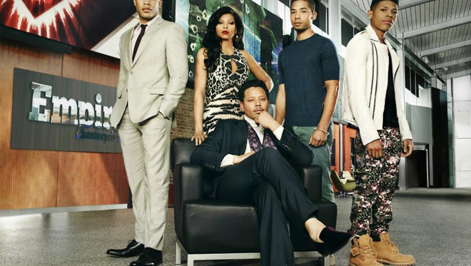 From left, Trai Byers, Taraji P. Henson, Jussie Smollet, Bryshere Y. Gray and Terrence Howard (seated) star in “Empire.”