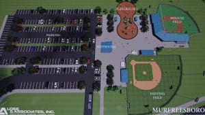 This rendering shows a site plan that includes a proposed Miracle Field in the upper right corner with a rubberized surface for disabled ball players being built at McKnight Park near the intersection of Memorial Boulevard and DeJarnette Lane in Murfreesboro.