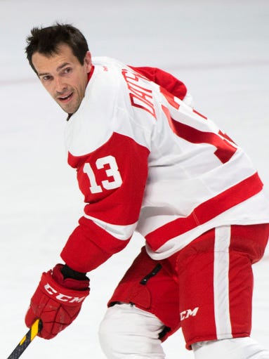 Red Wings forward Pavel Datsyuk skates during the pregame