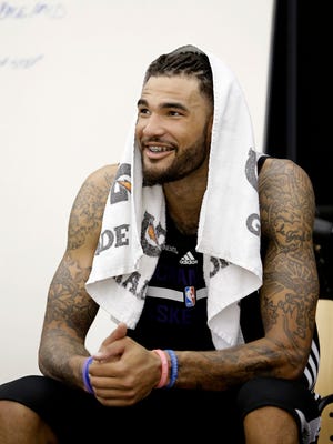 Kentucky center Willie Cauley-Stein relaxes after a workout with the Sacramento Kings in Sacramento, Calif., Thursday, June 11, 2015. The Kings have the sixth position in the NBA draft.