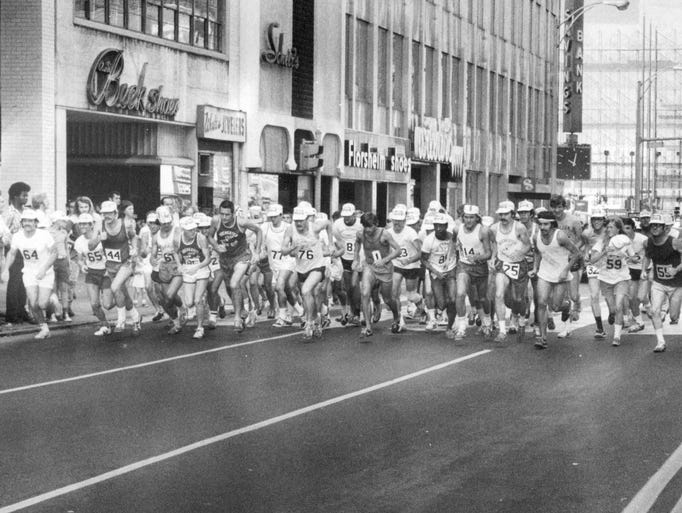 In this 1973 photo, 77 people start the second Rochester