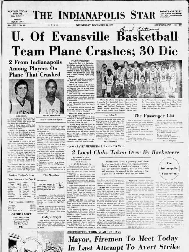University Of Evansville Team Among 29 Killed In 1977 Plane Crash
