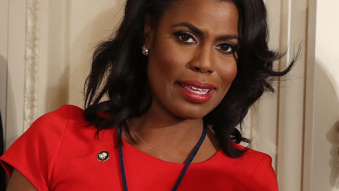 White House staff member Omarosa Manigault attends President Donald Trump's news conference where he announced Alexander Acosta as the new Labor Secretary nominee in the East Room at the White House on Feb. 16.