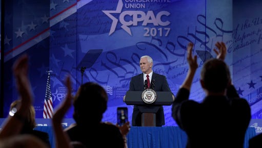 Vice President Mike Pence speaks at the Conservative Political Action Conference (CPAC) in Oxon Hill, Md., Thursday, Feb. 23, 2017.