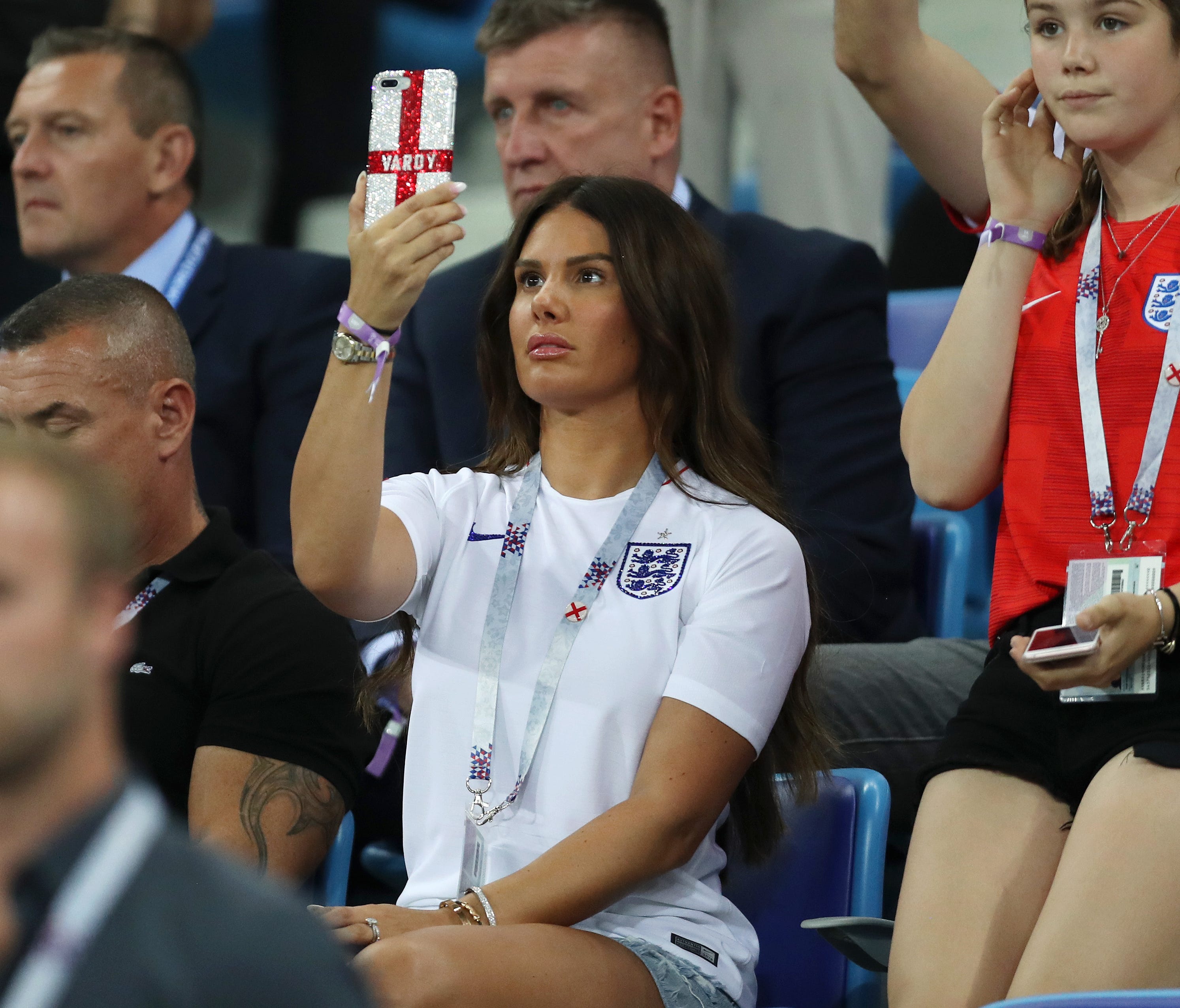 Becky Vardy, wife  of England's Jamie Vardy at the match against Tunisia.