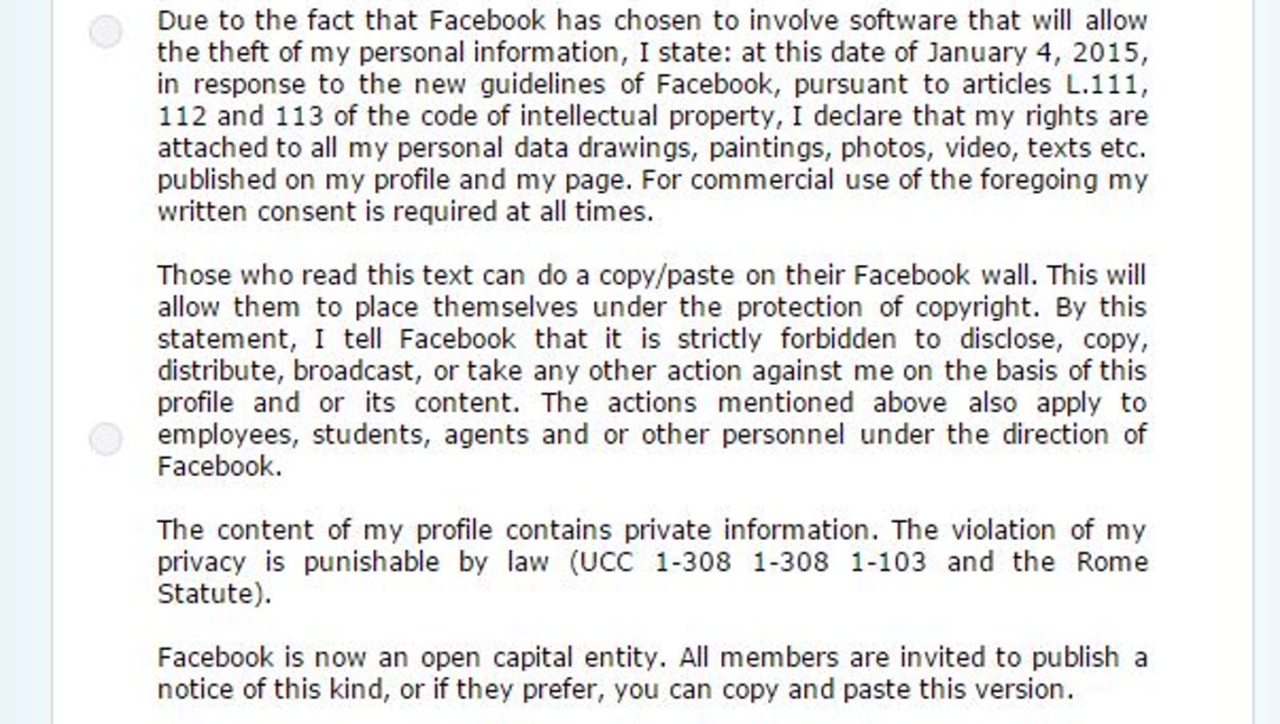 Don't copy and paste that 'Copyright' Facebook message