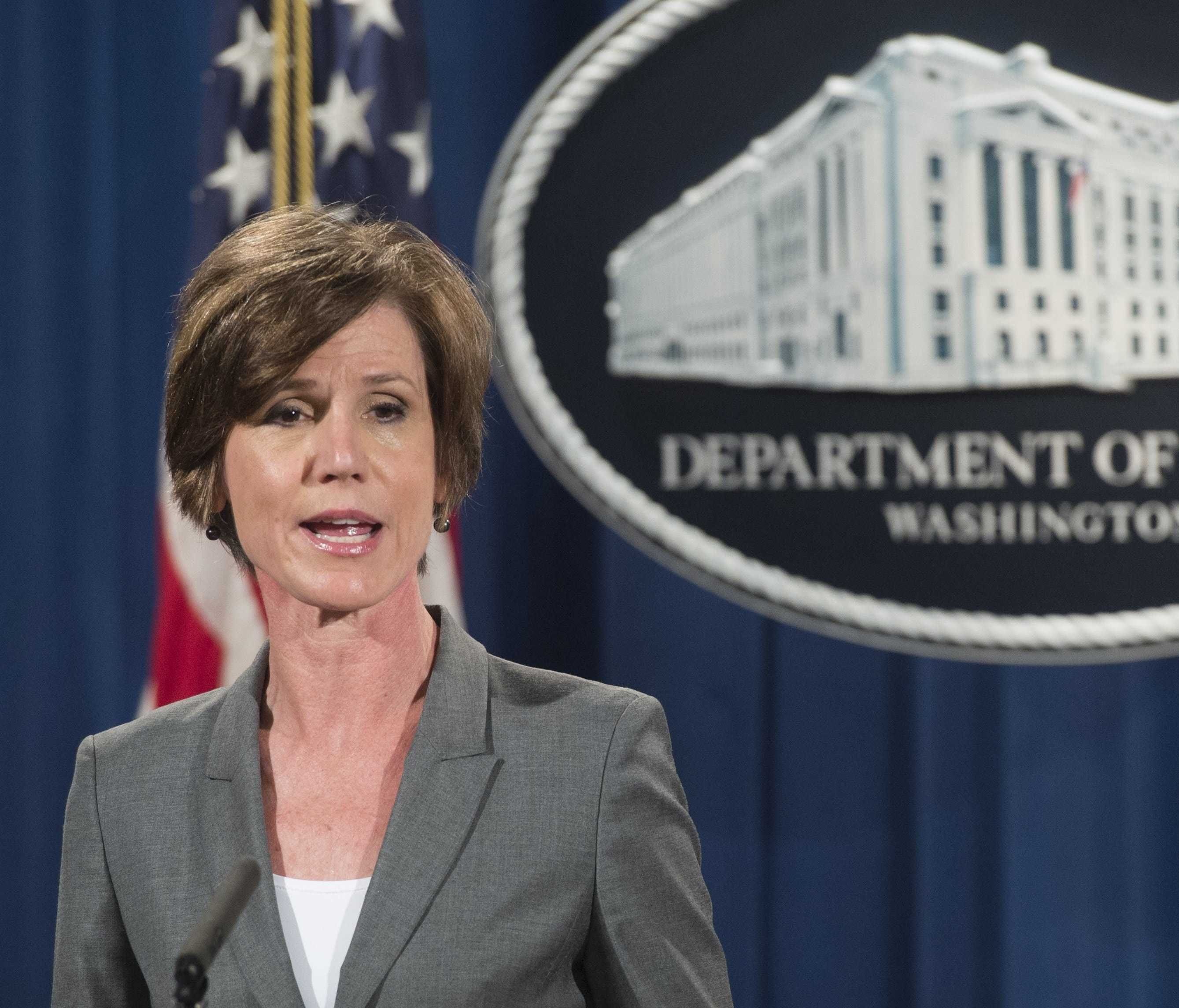 Sally Yates speaks during a press conference at the Department of Justice on June 28, 2016.