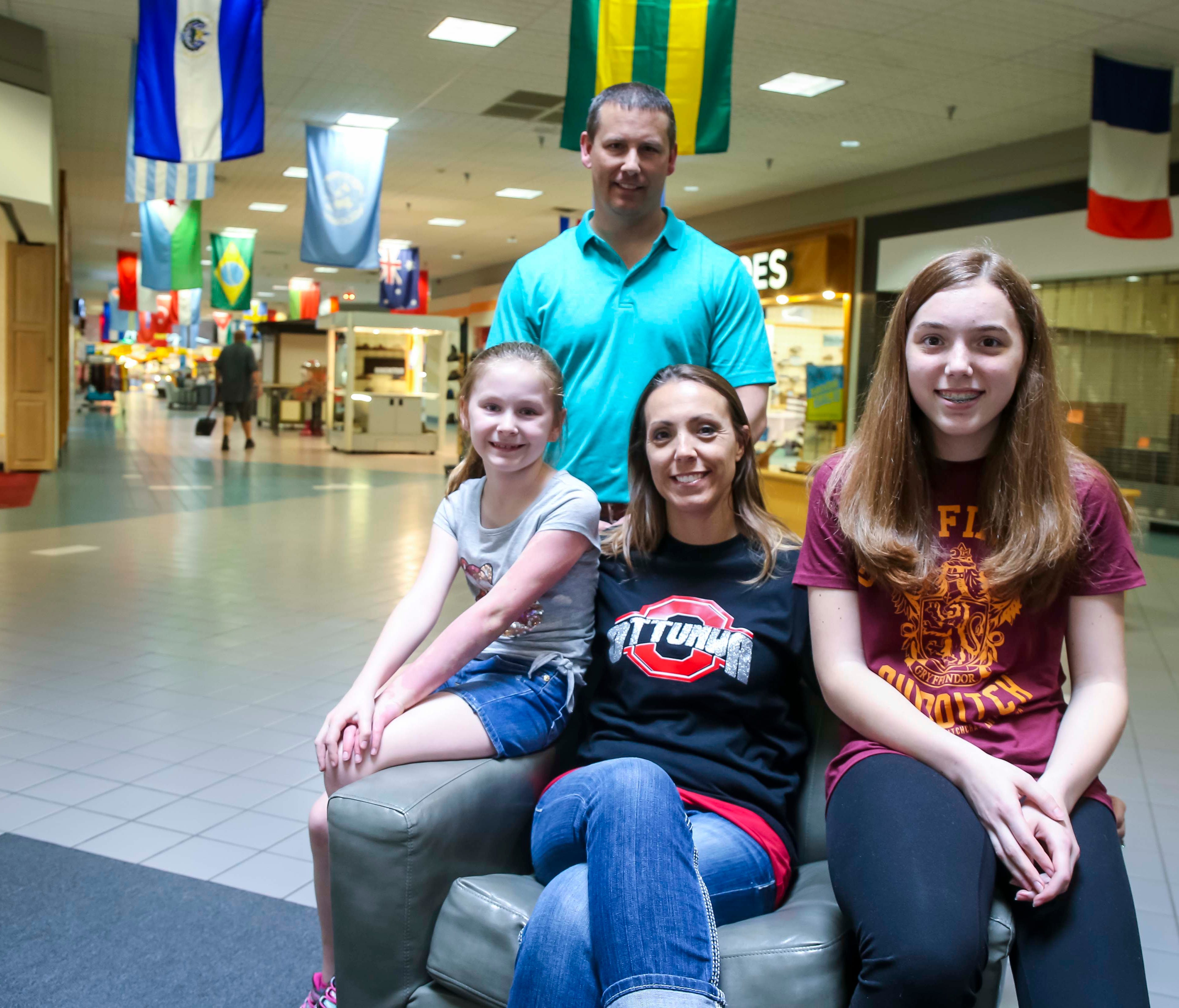 Amanda and Wes Cain, and children Lydia Roling, 12, and Kayden Cain, 8, at Ottumwa's Quincy Place Mall in Ottumwa, Iowa, Wednesday, May 23, 2018.