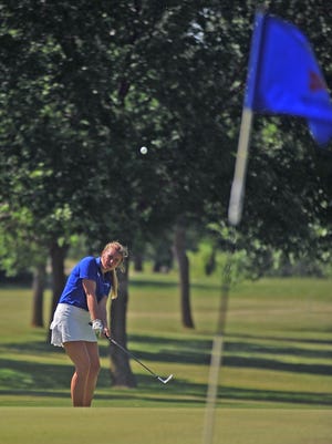 Kate Wynja makes it onto the green during the State A Girls Golf Tournament at the Rocky Run Golf Course in Dell Rapids Monday, June 5, 2018.