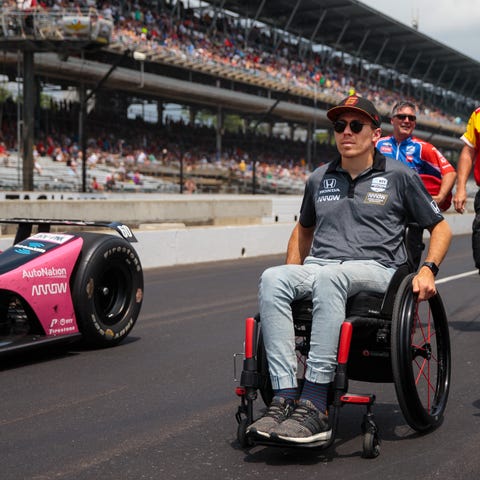 Injured IndyCar Series driver Robert Wickens durin