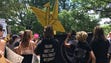 Protesters gather in Charlottesville prior to the KKK
