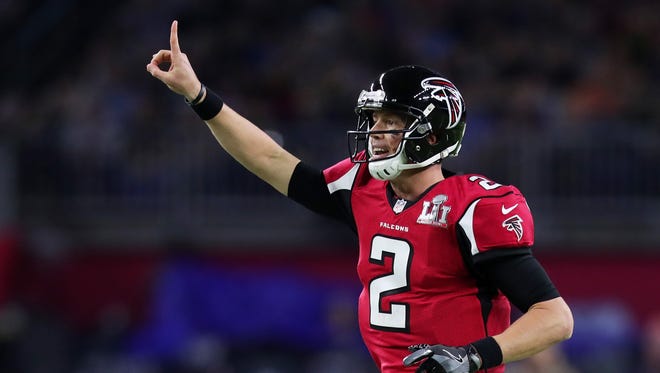 Matt Ryan of the Atlanta Falcons reacts after a play against the New England Patriots in the second quarter during Super Bowl 51 at NRG Stadium on Feb. 5, 2017 in Houston, Texas.