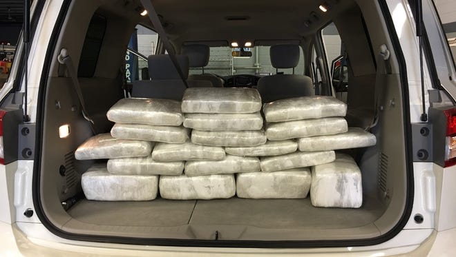 Hopkinsville Police Department says 103 pounds of marijuana was found in this vehicle after the driver was stopped for speeding Monday.