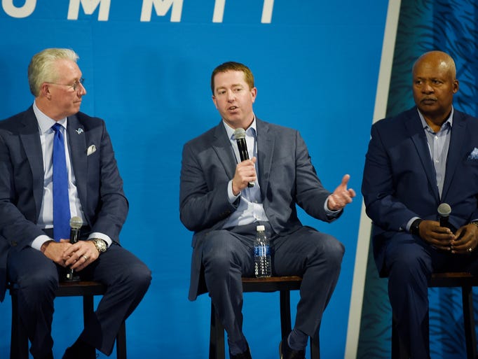 Lions' GM Bob Quinn answers questions during the Q&A