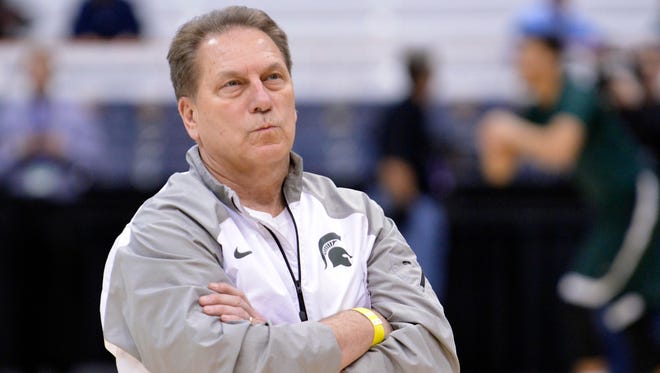 Michigan State coach Tom Izzo during practice for the semifinals of the midwest regional of the 2015 NCAA Tournament at Carrier Dome today.