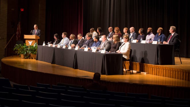 Twenty candidates for Muncie School Board await the start of a public forum hosted by Ball State on June 12 at Central High School.